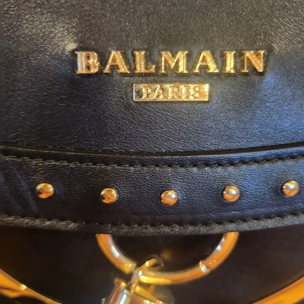 Balmain Black Leathet Crossbody Bag with Gold Accents And Bold Tassel